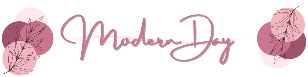 A image of the title of this page named 'Modernday' that is pink with darker pink circles in the corners