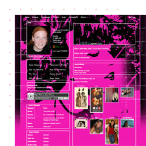 A myspace layout that is a hot pink image across the background